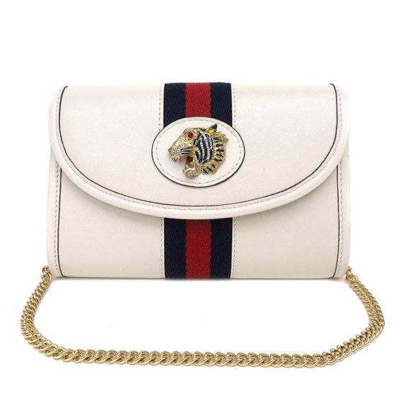Gucci Leather Canvas Rajah 2WAY Crossbody Chain Shoulder Mini Bag Tiger White - Picture 1 of 12
